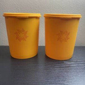 TWO Vintage Tupperware 7” Harvest Gold Servalier Canister #809-5 with lid